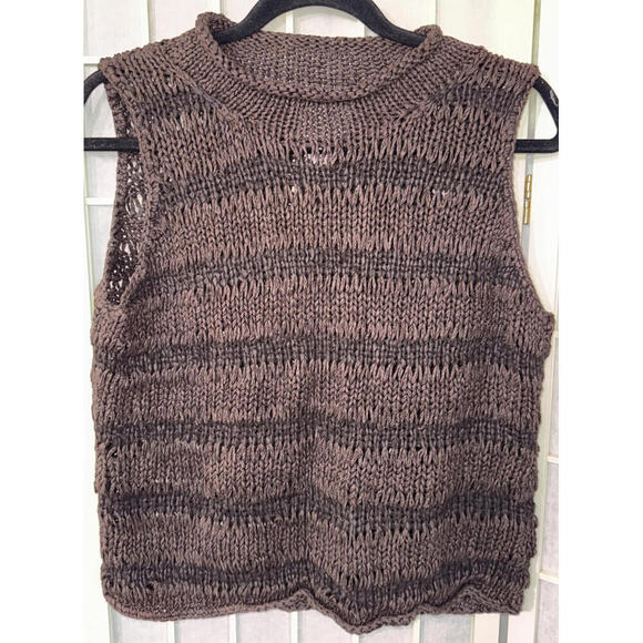 Oscar De La Renta Brown Straw Boho Festival Hippie Beach Nature Tank Top Small - Picture 1 of 13